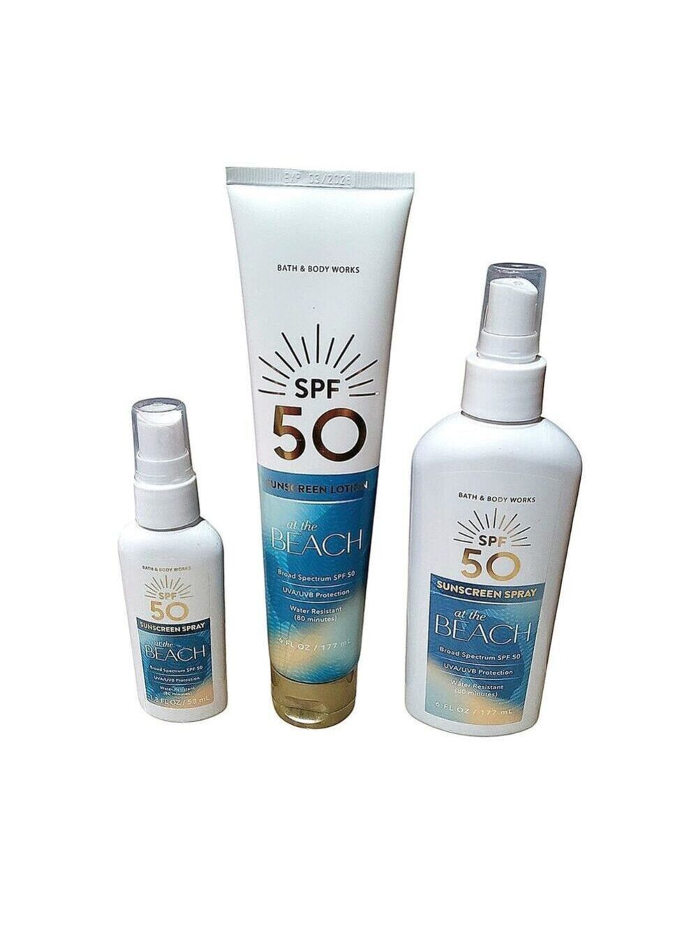 AT THE BEACH WATER RESISTANT SUNSCREEN LOTION & SPRAY SET SPF50 BATH BODY WORKS